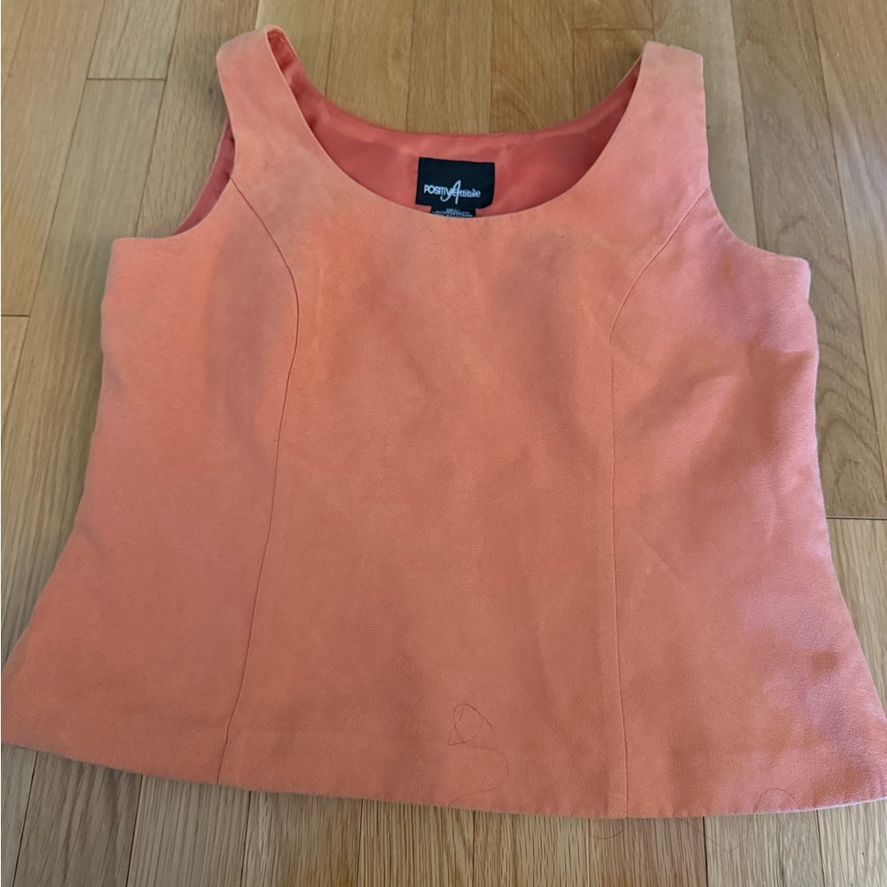 Positive Attitude Orange stylish faux suede jacket & sleeveless lined top. EUC - Picture 2 of 6